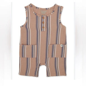 Easy Peasy Beige and Blue Striped Romper Size 0-3 Months 100% Cotton